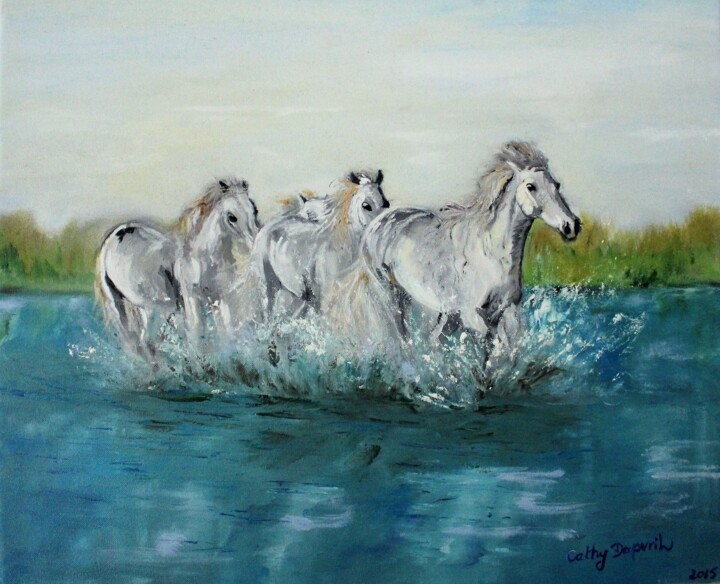 Peinture intitulée "les chevaux" par Cathy Dapvril (CDL), Œuvre d'art originale, Huile