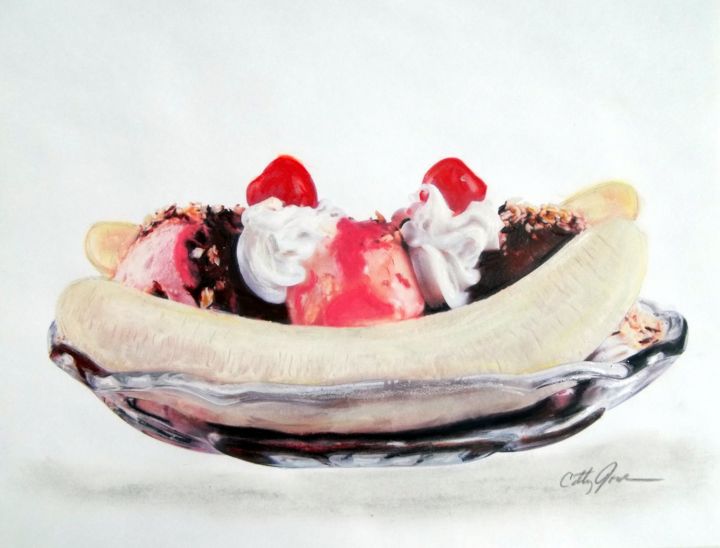 Peinture intitulée "Banana Split" par Cathy Jourdan, Œuvre d'art originale, Huile