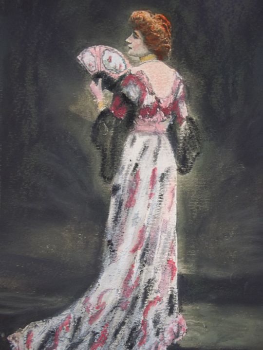 Peinture intitulée "Lady with fan" par Cathy Jourdan, Œuvre d'art originale