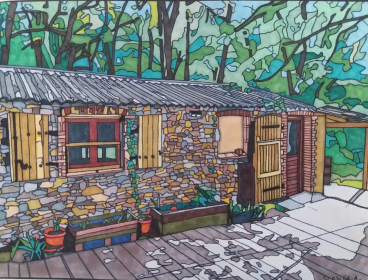 Drawing titled "Le cabanon" by Cathy Scosceria, Original Artwork, Marker