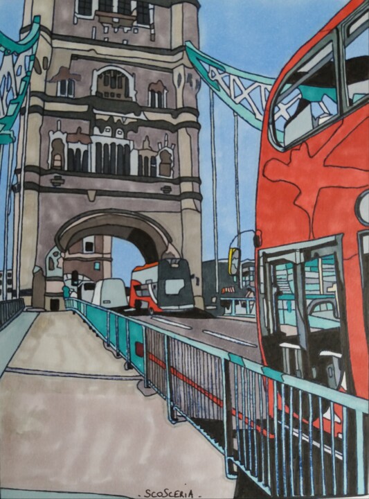 Tekening getiteld "Londres" door Cathy Scosceria, Origineel Kunstwerk, Marker