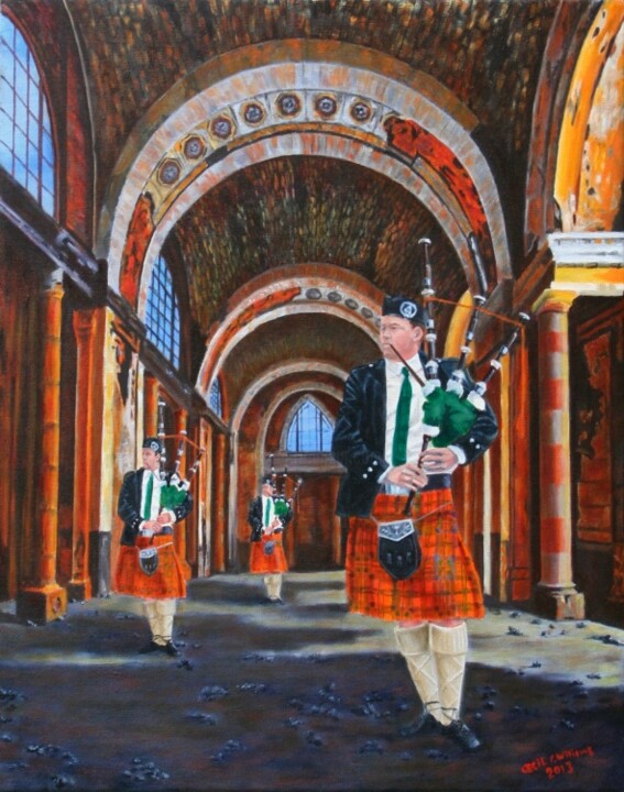 Malerei mit dem Titel "Three Pipers. SOLD" von Cecil Williams, Original-Kunstwerk, Öl