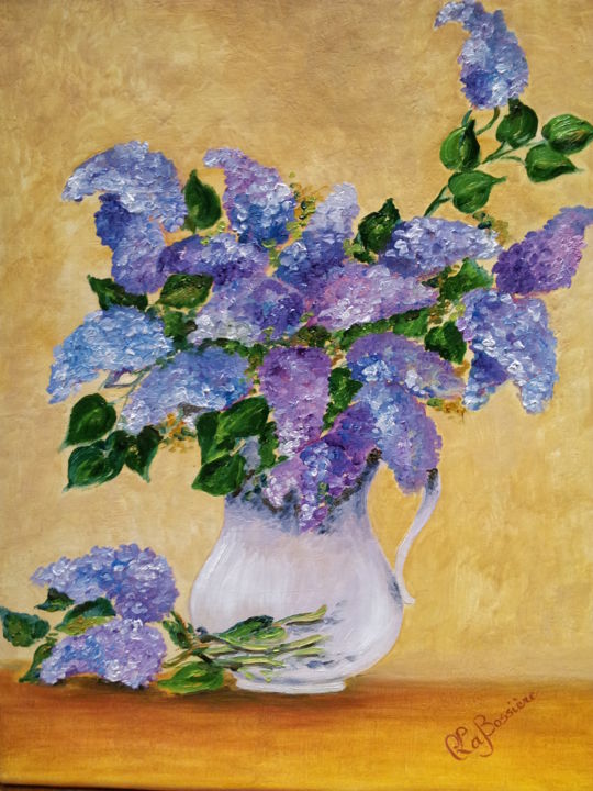 Painting titled "le-bouquet-de-lilas…" by Cécile Labossière, Original Artwork, Oil