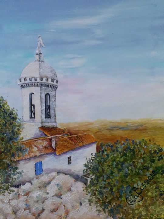 Картина под названием "le-clocher-d-allauc…" - Cécile Labossière, Подлинное произведение искусства, Масло