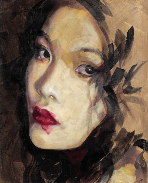 Картина под названием "Le rouge" - Cedrick Vannier, Подлинное произведение искусства, Акрил Установлен на Деревянная рама дл…