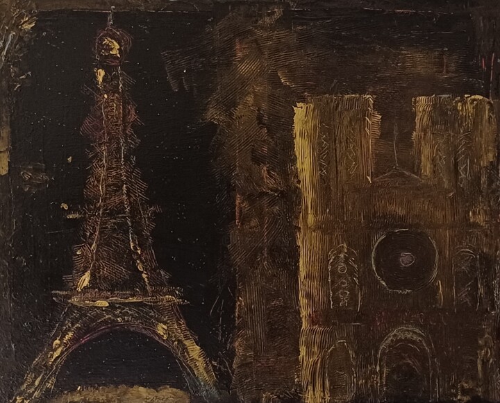 Pintura titulada "PARIS. CARTE POSTAL…" por Céline Loy, Obra de arte original, Acrílico Montado en Bastidor de camilla de ma…