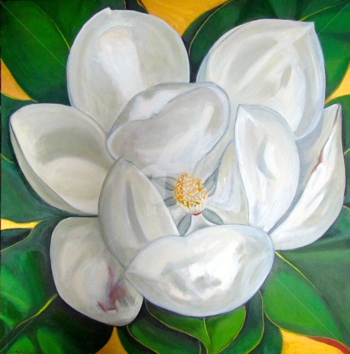 Schilderij getiteld "Fleur de magnolia I…" door Celine Raphael-Leygues, Origineel Kunstwerk