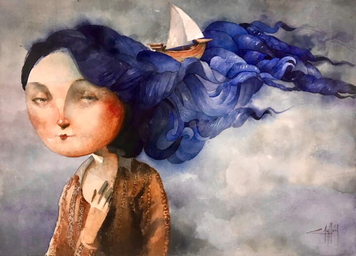 Pintura intitulada "Marejada" por Cesar Ayllón, Obras de arte originais, Aquarela