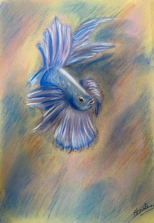 Drawing titled "Neon Fish" by Céline Ferrière, Original Artwork, Pastel Mounted on Other rigid panel