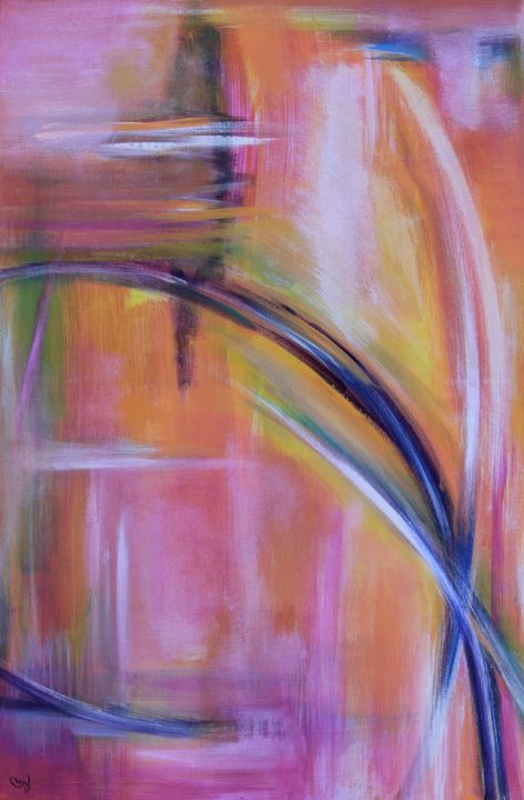 Painting titled "Pink Bend Mirage" by Carrie Godwin, Original Artwork, Acrylic