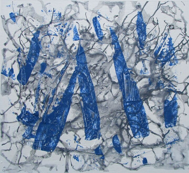 Painting titled "Noir, blanc et bleu" by Claude Gascon, Original Artwork, Acrylic