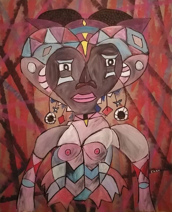 Картина под названием "Princesse du sud" - Chan Mengal, Подлинное произведение искусства, Акрил
