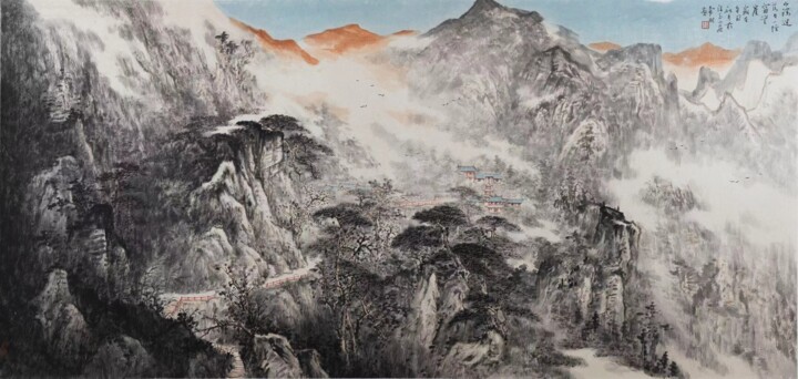 Painting titled "<山深古寺>" by Chang Wang Yu, Original Artwork, Ink