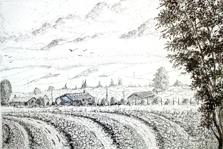 Drawing titled "Paysage de sens(89)" by Charles Corbin, Original Artwork, Ink