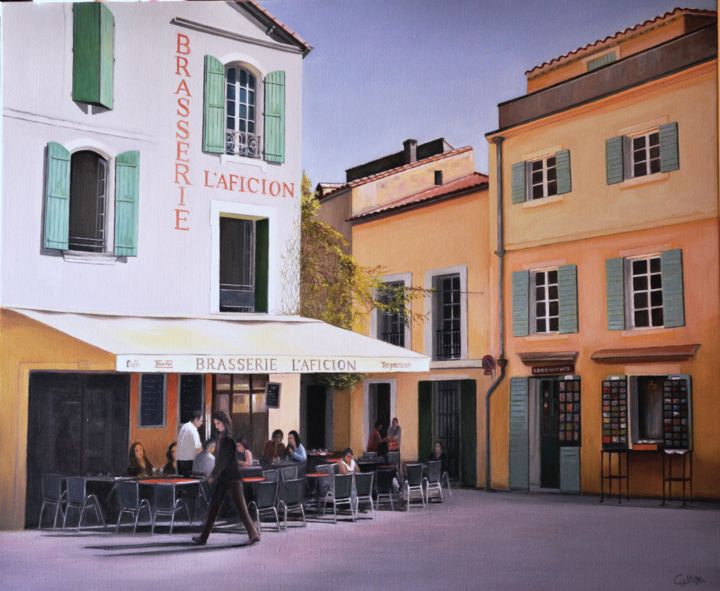 Painting titled "Terrasse Arlésienne" by Charles Unger, Original Artwork, Oil