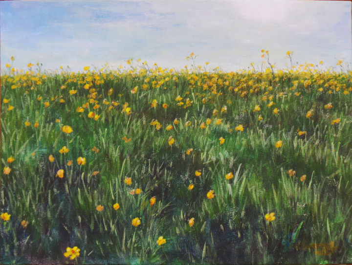 Malerei mit dem Titel "Yellow Wildflowers…" von Charlie Zhao, Original-Kunstwerk, Acryl