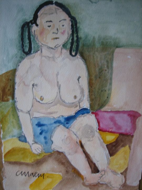 Картина под названием "Modell med flätor" - Charlotta Malm, Подлинное произведение искусства