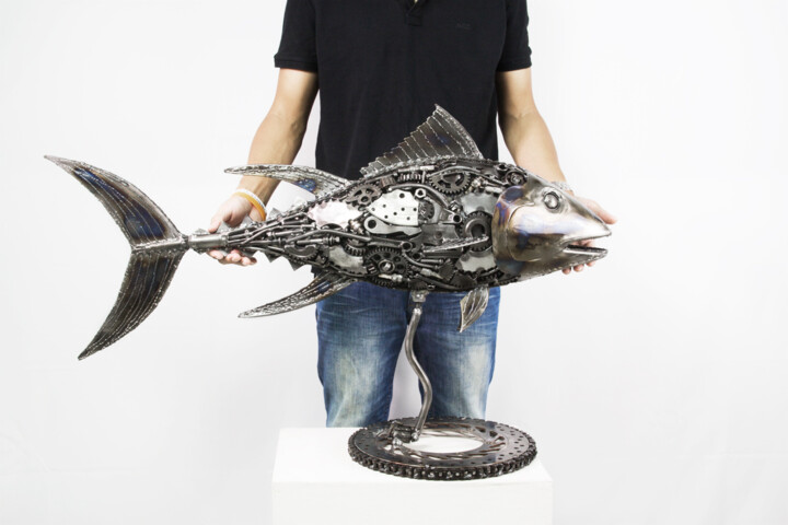 Seabass Fish Scrap Metal Sculpture, Sculpture by Chatree Choorachatatorn  (Mari9art)