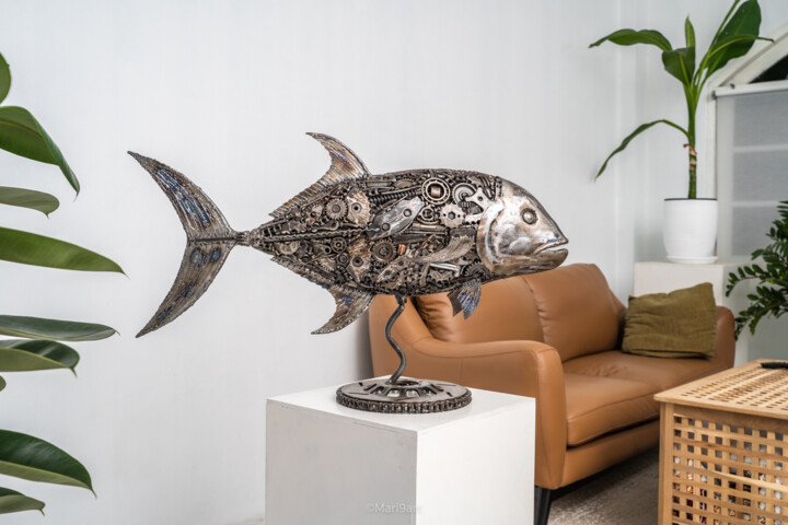 Seabass Fish Scrap Metal Sculpture, Sculpture by Chatree Choorachatatorn  (Mari9art)