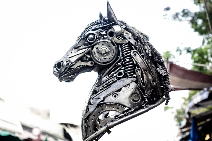 Γλυπτική με τίτλο "Horse head metal sc…" από Chatree Choorachatatorn (Mari9art), Αυθεντικά έργα τέχνης, Μέταλλα