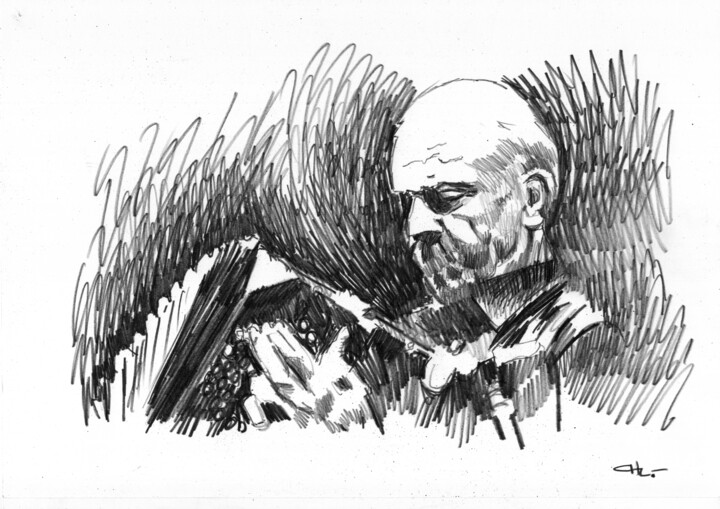 Dibujo titulada "Astor Piazzolla 02" por Chelo Leyria, Obra de arte original, Lápiz