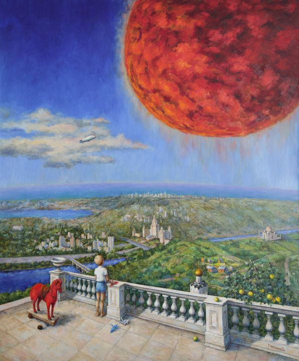 Schilderij getiteld "Dream of the red pl…" door Tatyana Chepkasova, Origineel Kunstwerk, Olie Gemonteerd op Frame voor houte…