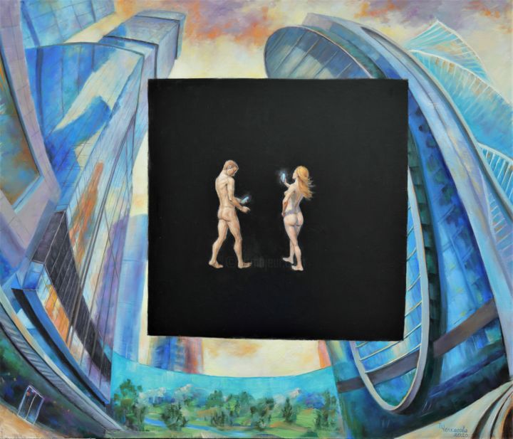 绘画 标题为“Adam and Eve” 由Tatyana Chepkasova, 原创艺术品, 油 安装在木质担架架上