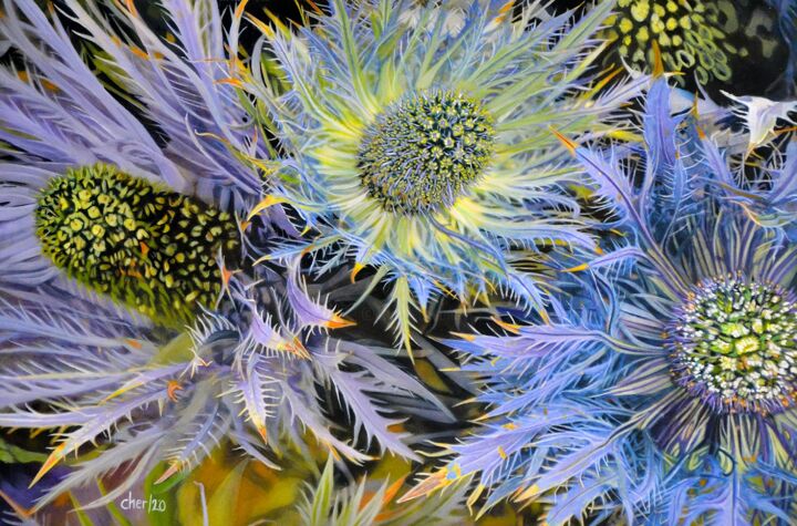 "Thistle Flowers" başlıklı Tablo Cher Pruys tarafından, Orijinal sanat, Akrilik