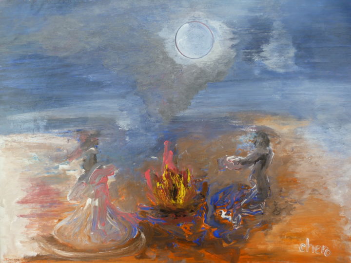 Painting titled "Camp fire" by Chero, Original Artwork, Other