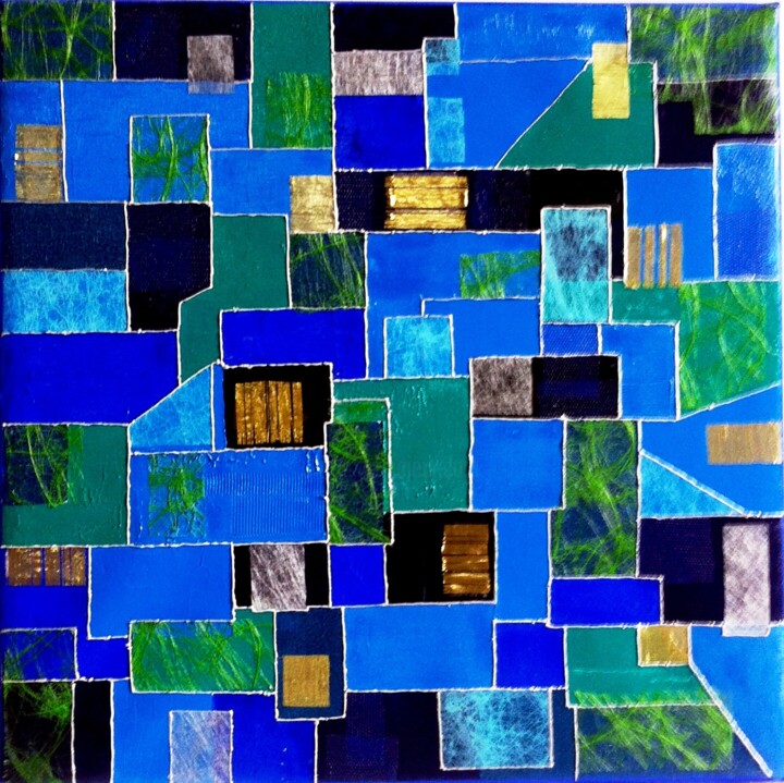 Malerei mit dem Titel "Bleu horizon" von Mu, Original-Kunstwerk, Acryl Auf Keilrahmen aus Holz montiert