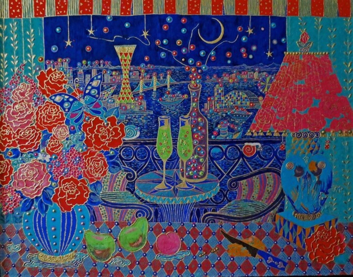 Pintura titulada "DREAMING MOON" por Chiori Ohnaka, Obra de arte original, Pigmentos