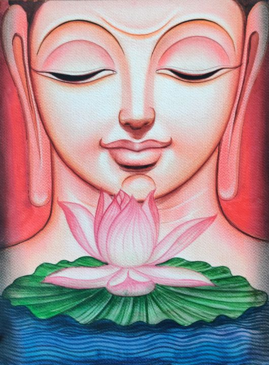 Peinture intitulée "Buddha 1" par Chiranjib Panda, Œuvre d'art originale, Aquarelle