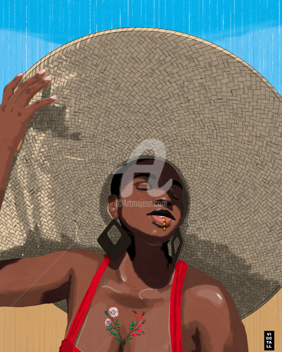 Arte digital titulada "Melanie at the beach" por Chizube Onuorah, Obra de arte original, Pintura Digital