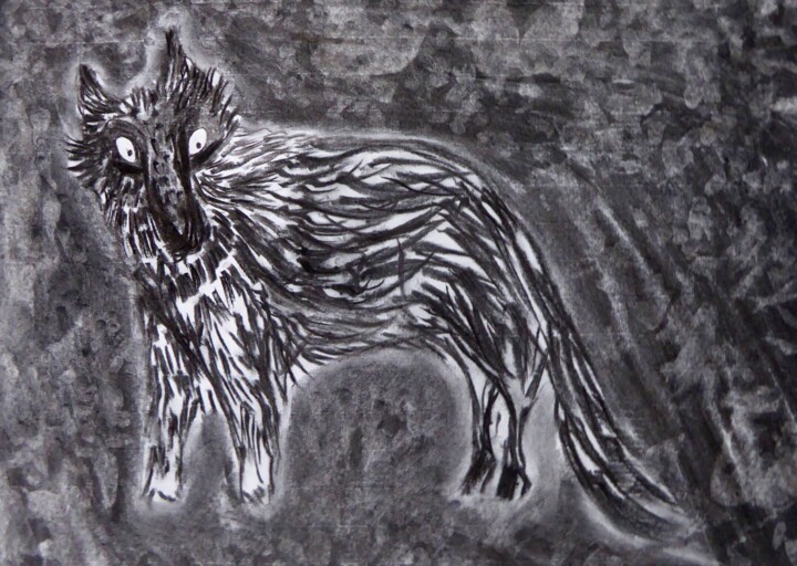 Dessin intitulée "Le loup" par Chloé Robert, Œuvre d'art originale, Fusain