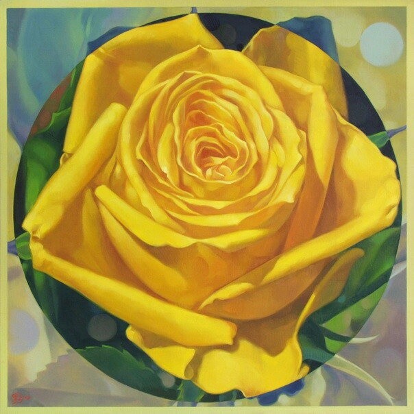 Pittura intitolato "Yellow Rose 3" da Choong Ching Liew, Opera d'arte originale