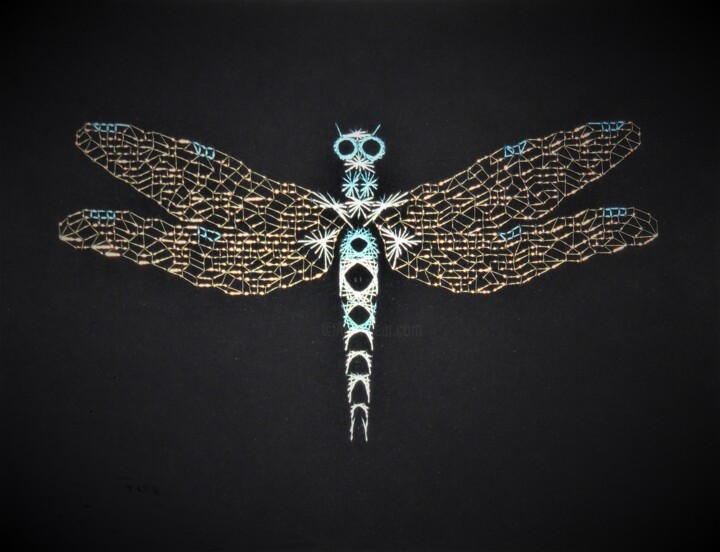 Textielkunst getiteld "libellule" door Choumissa Vivien, Origineel Kunstwerk, String Art