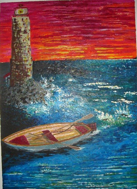 Painting titled "Phare nordique" by Chris Saeland, Original Artwork