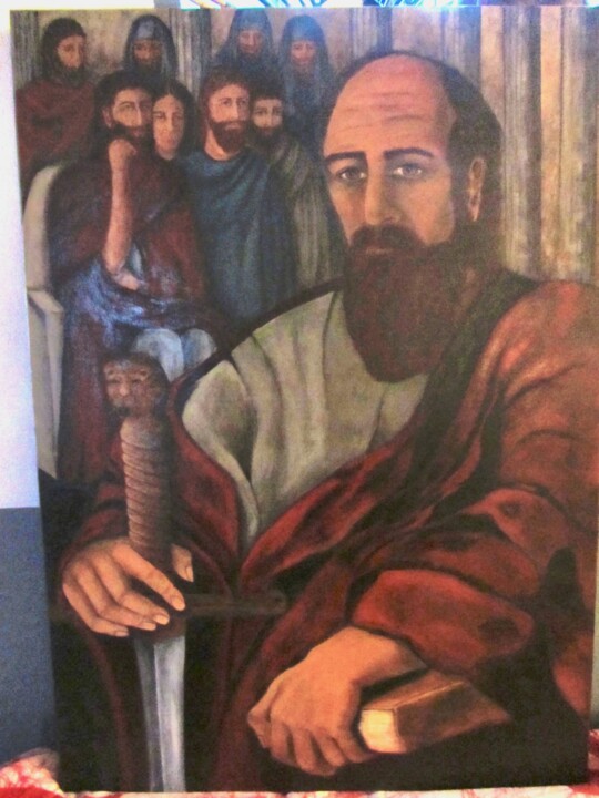 Painting titled "SAINT PAUL" by Christa Daulon-Dubourdieu, Original Artwork, Acrylic Mounted on Wood Stretcher frame