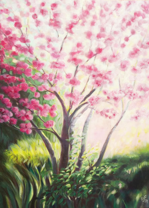 Painting titled "La floraison timide…" by Christel Fréon, Original Artwork, Acrylic