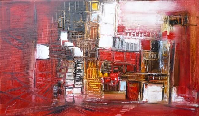 Painting titled "La bibliothèque rou…" by Christelle Veron Cherbonnier, Original Artwork