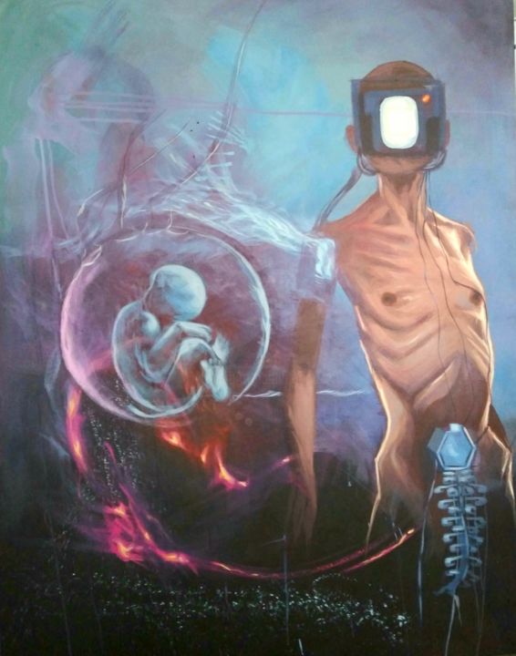 Peinture intitulée "Vision du transhuma…" par Christ Fabien Touboui, Œuvre d'art originale, Acrylique