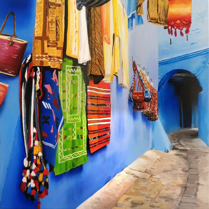Malerei mit dem Titel "Médina d'Essaouira" von Christian Bouard, Original-Kunstwerk, Öl Auf Keilrahmen aus Holz montiert