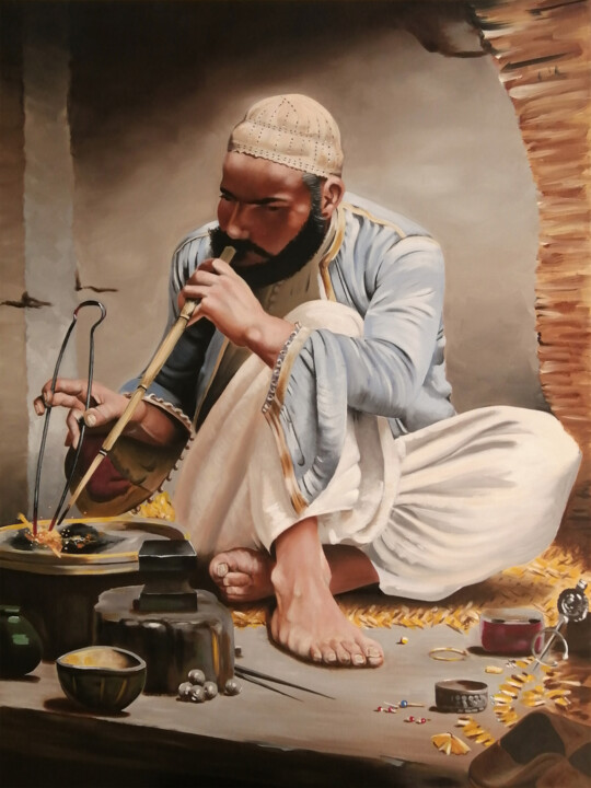 Painting titled "The arab jeweler (c…" by Christian Bouard, Original Artwork, Oil