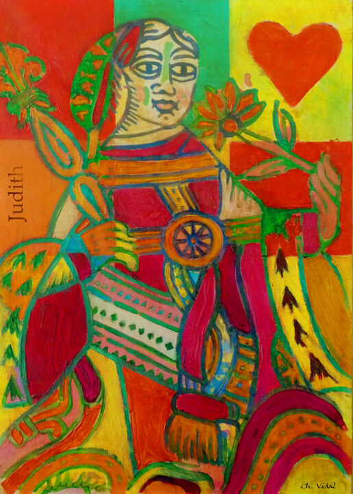 Peinture intitulée "Judith, dame de coe…" par Christian Vidal, Œuvre d'art originale, Acrylique Monté sur Carton