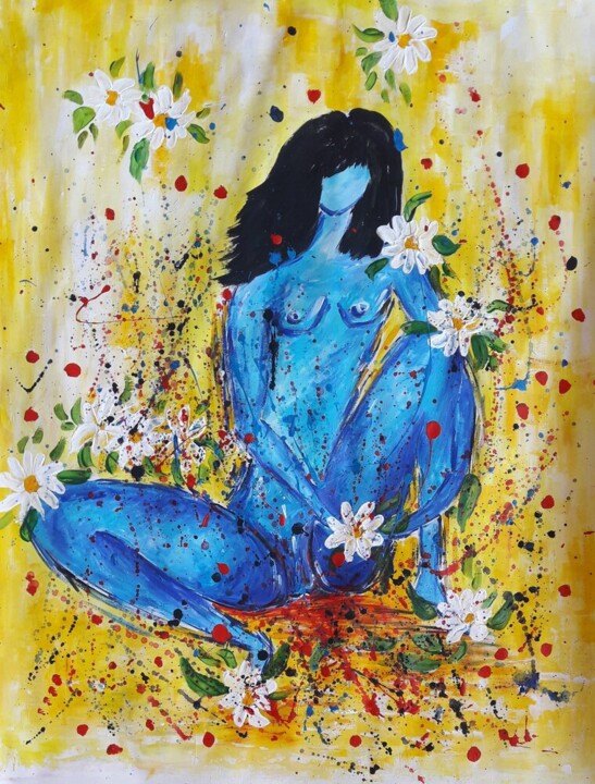 Malerei mit dem Titel "LADY BLUE" von Christiane Guerry, Original-Kunstwerk, Acryl