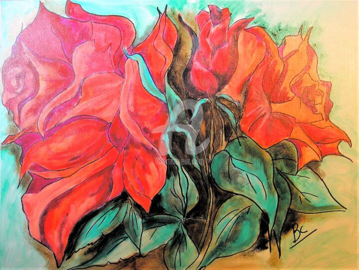 Картина под названием "Painting "Open rose…" - Christiane Marette (Christiane Marette - B.C Créations), Подлинное произведен…