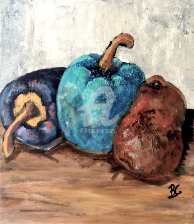 Pintura intitulada "Still life Peppers…" por Christiane Marette (Christiane Marette - B.C Créations), Obras de arte originai…