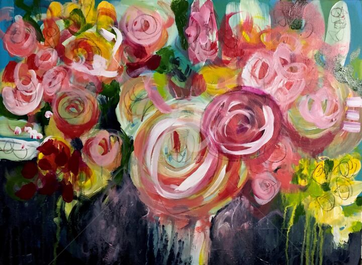 Pittura intitolato "The flowers of love…" da Christiane Roy, Opera d'arte originale, Acrilico