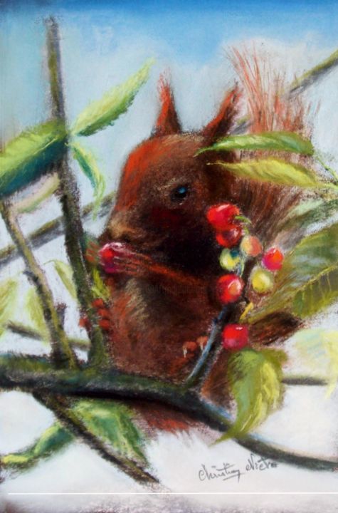 Painting titled "petit-gourmand" by Christian Nieto, Original Artwork, Pastel