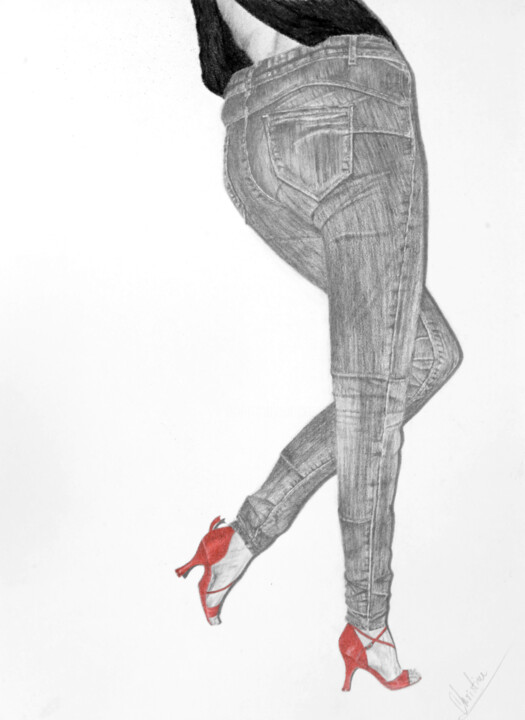 Drawing titled "Just Another Jeans…" by Christina Diamond, Original Artwork, Graphite
